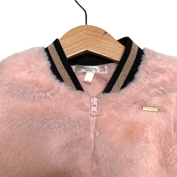 Tahari Baby Girl 12 months Pink Faux Fur Full Zip Jacket Sherpa - Picture 3 of 9